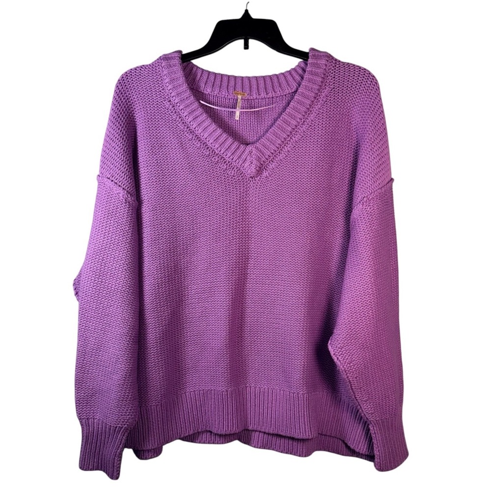 Free People Womens Size Small Chunky Knit V-Neck Sweater Lavender Purple